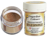 Colorant alimentar comestibil Sugarflair, cu strălucire aurie - Pudră lucioasă alimentară pentru prăjituri, brioșe, ciocolată, produse de patiserie, deserturi, înghețată, băuturi, cocktailuri și multe altele - 10g