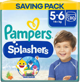 Pampers (vecchia versione), pantaloncini da bagno usa e getta Splashers - Taglia 5/6 (14 kg+) - Scatola da 8 confezioni da 10