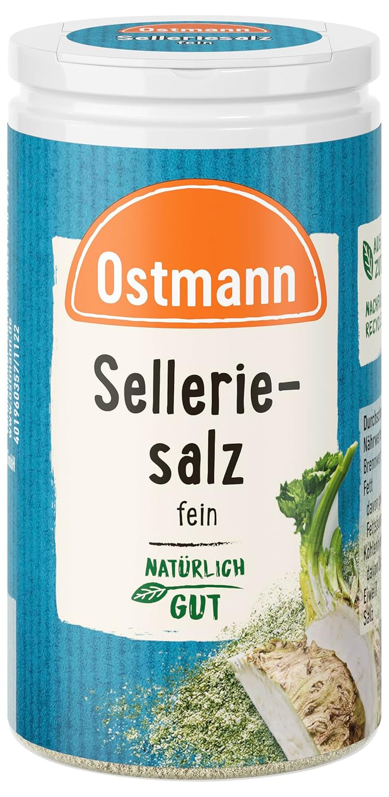 Ostmann Gewürze - Celeriesalz | Zum Verfeinern zährlicher herzhafter Gerichte | Riciclabile, riutilizzabile Streudose | 50 g in un colino