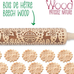 Scrap Cooking Teigrolle aus Holz "Xmas" mit weihnachtlichen Motiven – Prägerolle mit gepfragten Verzierungen für Kekse – Decorativo Zubehör – 5242