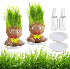 2 Stück Graskopf Wachsende,Graskopf Puppenpflanze,Wachsende Graskopf Puppenpflanze,Graskopf Haarwuchs,Grass Head Doll Bonsai Growing Plants,Mini Bonsai Gras Kopf Figure Puppen Für Schlafzimmer