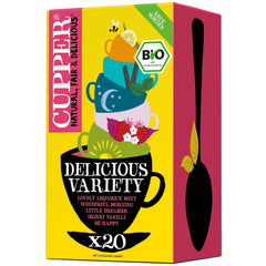 Set de ceaiuri bio Cupper Delicious Variety, 20 sortimente diferite de ceaiuri din plante și fructe, 20 pliculețe de ceai nealbite