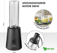 ZWILLING Robot da cucina, Smoothie Maker, Inkl. Trinkflasche Mit Verschluss, 600 Ml, 300 Watt, Edelstahl/Kunststoff, Schwarz Kitchen Naty Shop