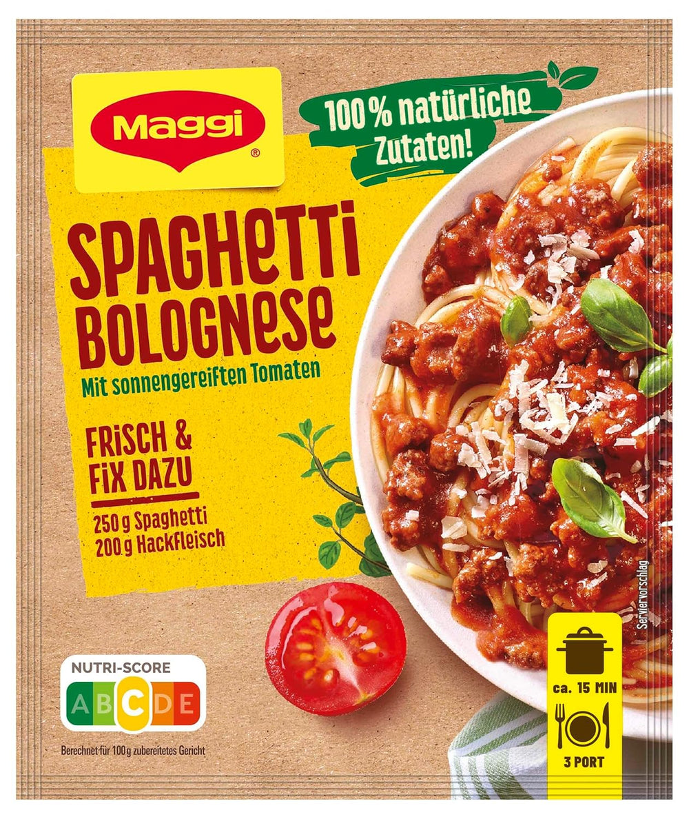 MAGGI Fix per spaghetti alla bolognese, Würzmischung, ingredienti naturali al 100%, per 3 porzioni, 1er Pack (1 x 36g Packung)