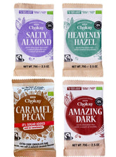 Barretta biologica - Set di campioni da 4 pezzi/Incredibile nero, nocciola, caramello di noci pecan, mandorle salate/Senza zuccheri aggiunti, senza dolcificanti/VEGAN, SENZA GLUTINE e COMMERCIO EQUO / 4 x 70 g