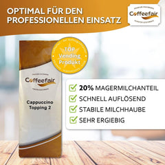 Coffeefair Cappuccino Topping 2 Instant-Milchpulver 10 x 1kg, Milchpulver für Kaffee- & Heißgetränkeautomaten, 20% Magermilchanteil, stabiler Milchschaum, ergiebig