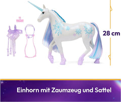 Unicorn Academy Unicorn Glacier - 28 cm înălțime, unicorn original din serialul Netflix al Laylei, cu coamă și coadă reale, frâu și șa detașabile și perie, pentru copii cu vârsta de 4 ani și peste