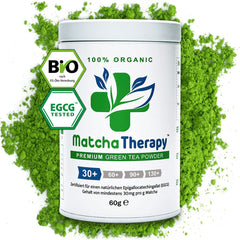 Matchatherapy 30+ | Ceai Matcha organic pudră | 60 g | Cu un conținut verificat de cel puțin 30 mg/g de catechină EGCG | Susține sistemul imunitar și nivelul de energie | Calitate ceremonială | Ceai verde din Japonia