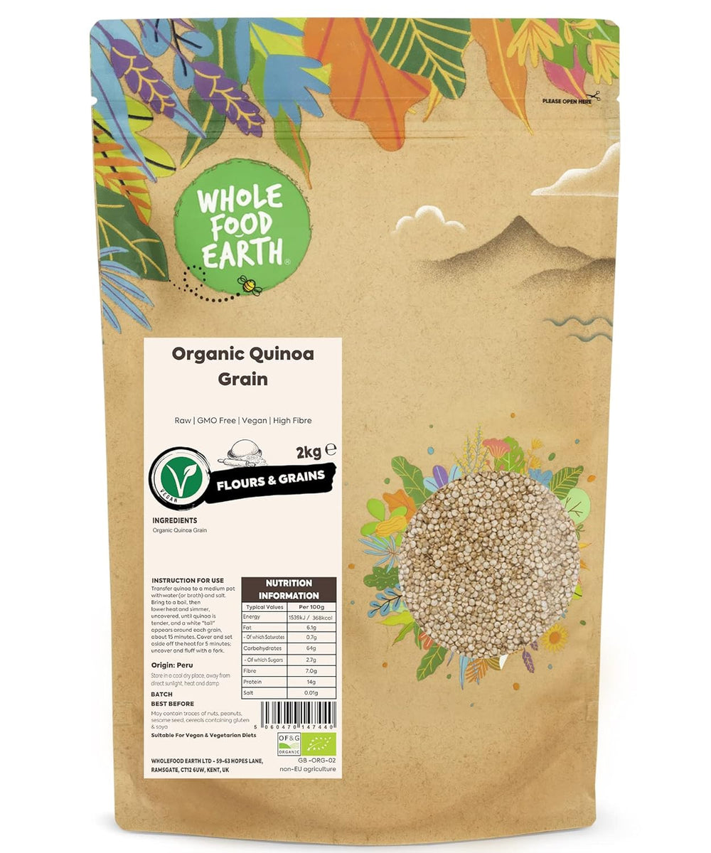 Grani di quinoa biologica Wholefood Earth – 2kg | Crudele | Non OGM | Vegano | Ricco di fibre | Certificato biologico