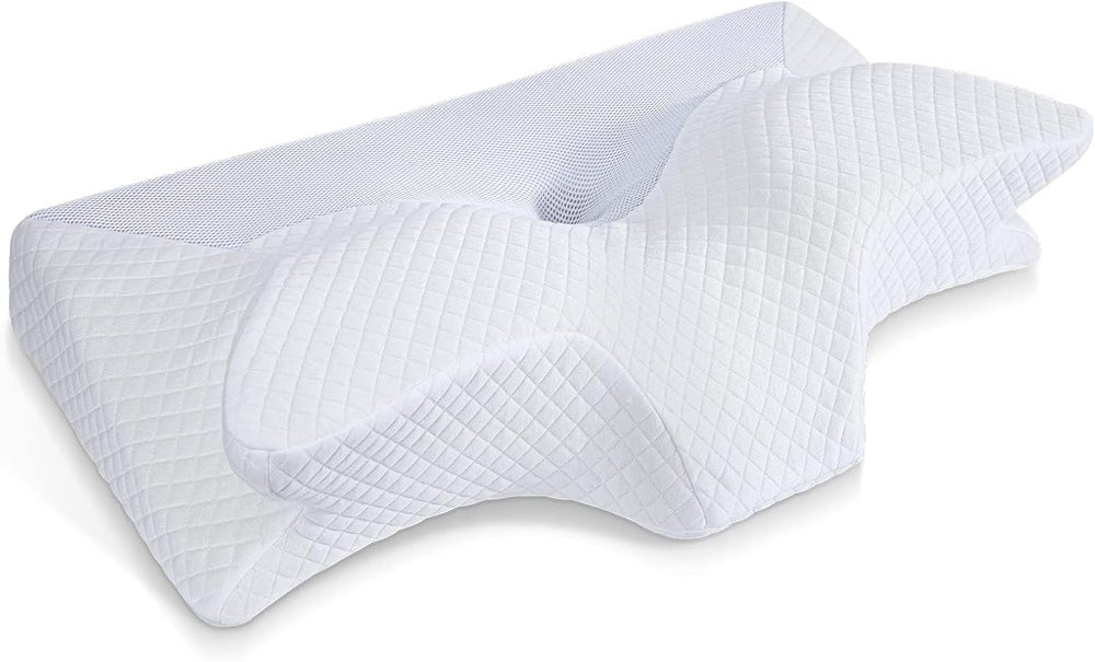 Pernă ortopedică din spumă de memorie pentru susținerea gâtului pernă pentru coloana cervicală Pernă ergonomică pentru dureri de spate, laterale și abdominale, 70X40X8.5/14Cm Perne ortopedice cervicale Naty Shop Alb 70*40*8.5/14.5Cm