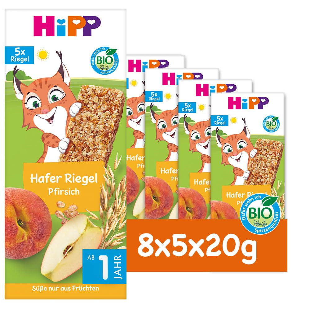 Batoane de ovăz HiPP Lynx cu piersici, de la 1 an, 8 x (5x20g)