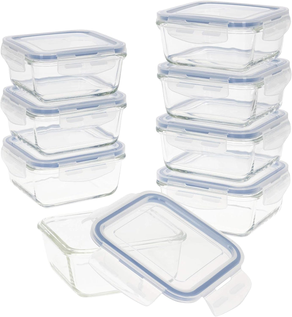 Max Home Pachet 8 recipiente etanșe din sticlă, cutie de prânz din sticlă pentru microunde, recipiente resigilabile pentru alimente, 550 mililitri, capace transparente, recipiente pentru alimente (16538) Cutii depozitare alimente Naty Shop Titlu implicit