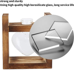 Terrario per piante con supporto in legno, vaso da tavolo a forma di cuore, piante idroponiche in vetro trasparente per la decorazione del giardino di casa, decorazione floreale idroponica per ufficio, soggiorno, cucina (A)