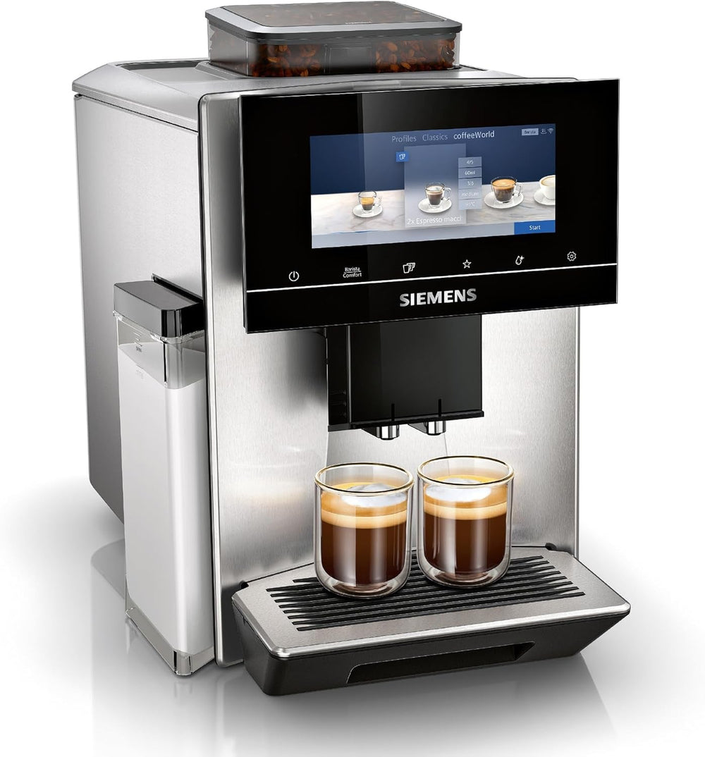 Espressor automat Siemens EQ900 TQ903D03, control prin aplicație, afișaj tactil intuitiv, mod barista, AromaBoost, reducere a zgomotului, râșniță premium, curățare automată cu abur, 1500 W, oțel inoxidabil