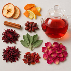 Ceai de fructe โ 100 g Amestec aromat de fructe cu mere, hibiscus ศi scorศiศoarฤ โ Pungฤ cu fermoar, aproximativ 25 de ceศti โ Fฤrฤ aditivi, ambalat รฎn Germania