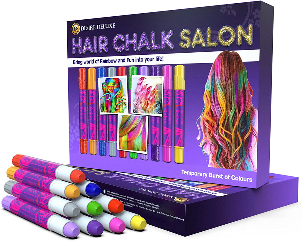 Desire Deluxe Hair Chalk cadouri pentru fete, cretă de păr pentru colorarea părului jucării pentru Crăciun, 10 pixuri lavabile pentru vopsirea părului, pentru carnaval, pentru copii în vârstă de 3 4 5 6 7 8 9 11 ani Vopsea pentru par Naty Shop Titlu implicit