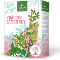 LERAVA Kräutersamen Set – 12 Sorten: Basilikum Samen, Parsilie Samen, Koriander, Origano & mehr – Saatgut für frische Kräuter im Garten oder Topf, Premium Samen für Küche & Balkon - Samen set, semi
