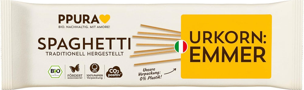 PPURA Spaghetti al Farro Bio 500g, Spaghetti al Farro 100% naturali, made in Italy - Pasta italiana senza additivi, coloranti e conservanti