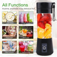 Mixer Smoothie Maker Tragbarer Entsafter: 380Ml Standmixer Persönlicher Shaker Proteinshake Mit 6 Edelstahlmesser Tragbar-Bpa-Freie Mit Usb-Mixbecher Für Shakes,Saftoutdoor,Schwarz Bucatarie Naty Shop