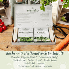 Set di semi biologici premium Plantaluz P03 – Set di semi di piante culinarie e medicinali per giardino, balcone e interni – incl. Bastoncini per piantare FSC – Semi biologici non impollinati, non trattati e senza OGM