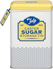 Cutie de depozitare Tala Originals, metalică, design retro în galben și crem, poate conține un plic întreg de zahăr pudră