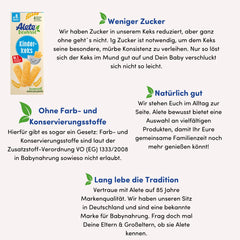 Alete Conscious Baby Biscuits 8 Mesi+ Biscotti al burro di grano per bambini Comodamente confezionati come piccolo spuntino Perfetto in viaggio e tra una lezione e l'altra 1 x 180 g