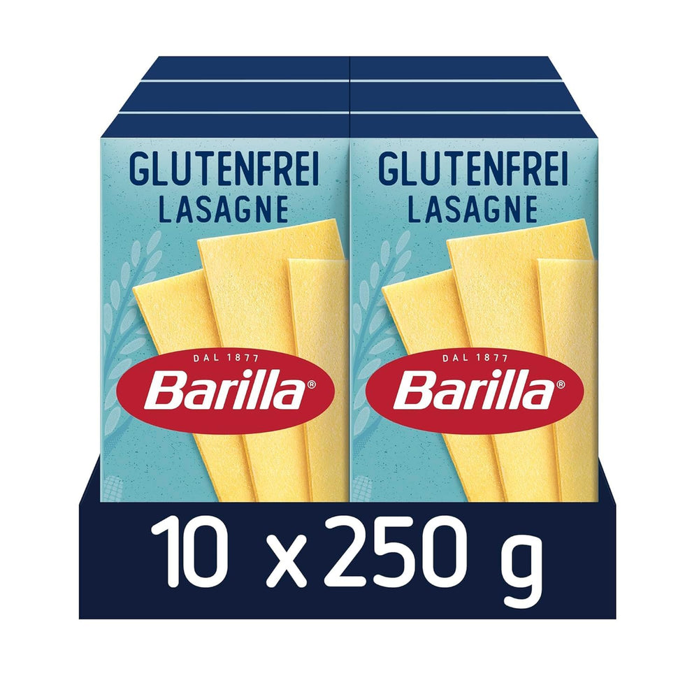 Barilla Pasta Lasagne Senza Glutine, preparate con deliziosi mais e riso, perfette per chi soffre di celiachia o intolleranza al glutine, confezione da 10 (10 x 250g)