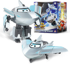 Aereo di trasformazione Super Wings Traver sovralimentato, ca. Figura da gioco per bambini grande da 12,7 cm Figura di aeroplano e robot giocattolo per ragazzi e ragazze sopra i 3 anni Figure d'azione in argento Naty Shop Traver