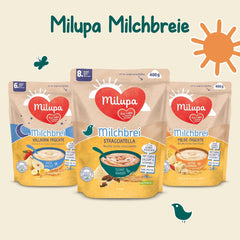 Milupa Porridge al Latte Stracciatella - Cereali per bambini senza glutine e senza olio di palma - Senza conservanti e coloranti - Da 8 mesi - 4 x 400 g