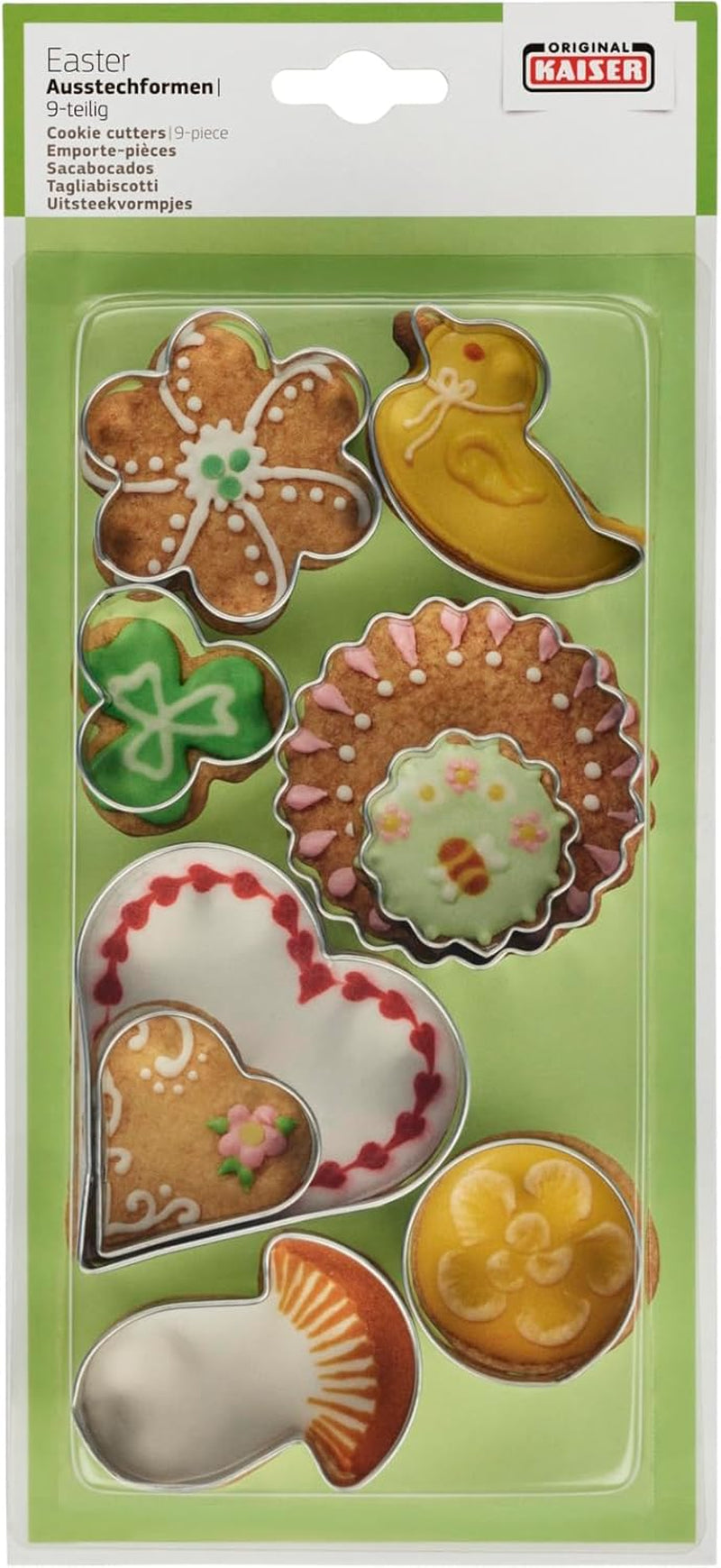 Forme de biscuiți originale Kaiser pentru Paște, set de 9 piese, pentru decuparea fursecurilor, biscuiților și fondantului.