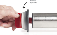 - 67143 - Amasar Küchenroller, 4 abnehmbare Scheiben, Edelstahl, gravierte Messzeichen, Alle Masse, 41.5 cm, Spülmaschinenfreundlich, Grau