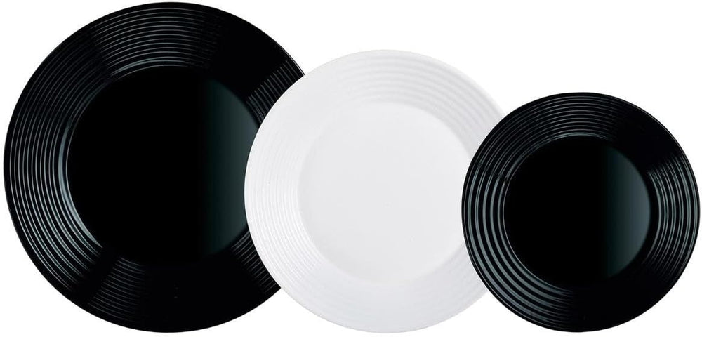 Harena N&b Glasgeschirr, 18-teilig, für 6 Personen, Weiß und Schwarz