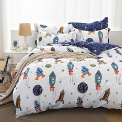 Biancheria da letto per bambini, razzi e pianeti, design reversibile, cotone Biancheria da letto - bambini Naty Shop 135X200Cm + 80X80Cm