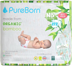 Pannolini Pureborn Eco Organic in Bambù, Taglia Neonato (Fino a 5kg), Ecologici, Ipoallergenici, Ultra Morbidi, Indicatore di Umidità, Stampe Varie Mamma e Bambino Naty Shop Neonato (272 pz)