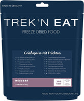 Budincă de griș cu fructe Trek'n Eat – Desert cremos de griș cu fructe pentru activități în aer liber, drumeții și provizii de urgență | Budincă de griș gata preparată cu apă, termen lung de valabilitate, fără aditivi