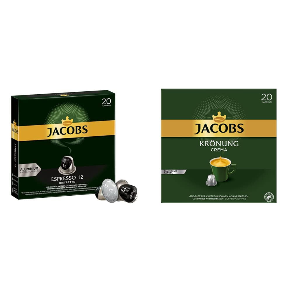 Kaffeekapseln Espresso Ristretto, Intensität 12 von 12 & Kaffeekapseln Krönung Crema, 200 Nespresso kompatible Kapseln, 10er Pack, 10 x 20 Getränke, 1040 g