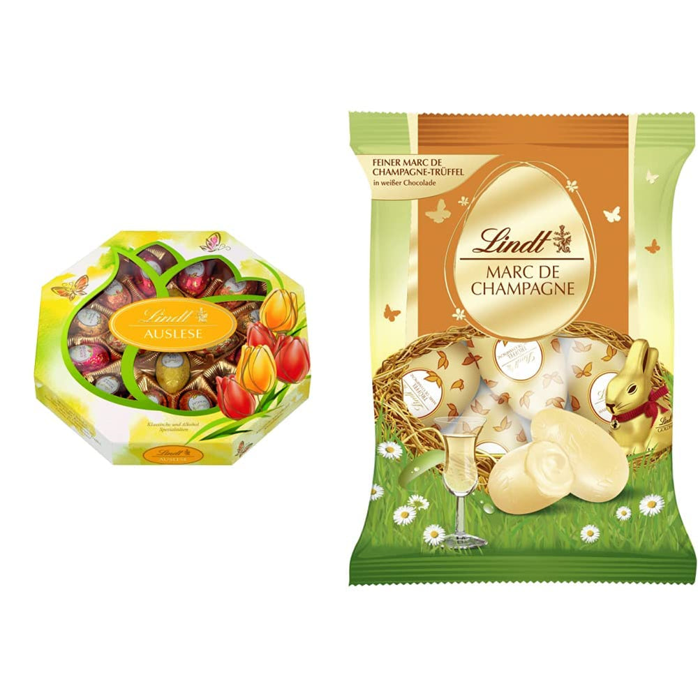 Selezione di uova di cioccolato | 288 g| 2 x Uova crestate e tartufi al cioccolato | 3 x 90 g | I migliori tartufi Marc de Champagne al cioccolato bianco | Cioccolato pasquale | Dono di cioccolato