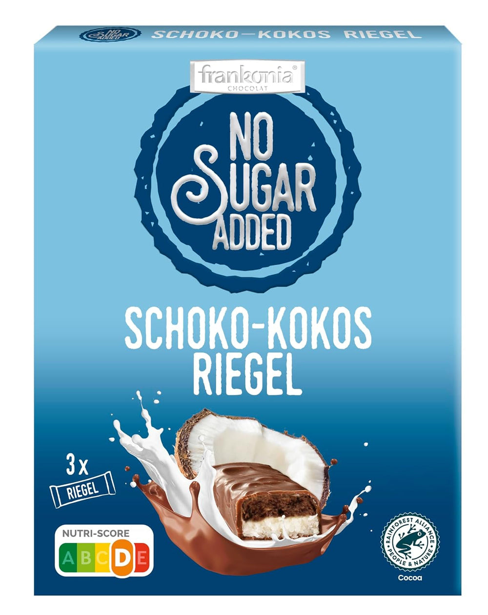 Frankonia, ciocolata fara zahar adaugat, batoane ciocolată - nucă de cocos, 100 g (3x33 g) Naty Shop