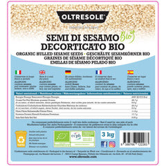 Semi di sesamo biologici 3 kg, semi oleosi biologici crudi, sesamo bianco, decorticato naturalmente, non tostato, fonte di calcio e ferro, confezione economica