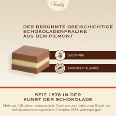Venchi - Cremini 1878 - Cioccolato tre strati al gianduja con latte e pasta di mandorle, "Nocciola Piemonte IGP", 1 kg, senza glutine, senza coloranti e senza conservanti