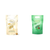 Bile de ciocolată albă LINDOR, 1 kg și LINDOR | pungă resigilabilă de 1 kg | aprox. 80 de bile de ciocolată cu lapte și mentă cu umplutură | Pachet vrac, cadou pralină, cadou ciocolată