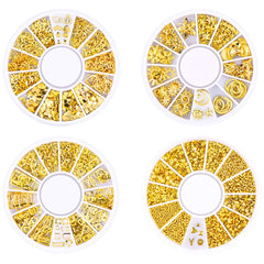 4 Boxes Nagel Kunst Strass, 3D Nagel Kunst Dekorationen, Mix Größe Nagel Perlen Glitter Strass Gold Metall Hohlniet Nagelkunst Stern Mond Sonne Nagel Zubehör Für DIY Nageldesign