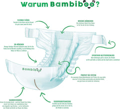 Bambiboo Mini Pannolini Usa E Getta Delicati sulla Pelle con Morbida Apertura Ombelicale in Fibra di Bambù - Pannolini per Neonati - Pannolini Usa e Getta per Neonati - Protezione della Pelle - Taglia 2, 25 pz