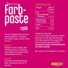 Pastă de colorant roz DECOCINO – 20 g – Colorant alimentar, ideal pentru colorarea prăjiturilor, fondantului și cremelor – Fără acizi grași azoici și gluten