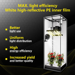 Tenda da coltivazione 60x60x180 cm, materiale Oxford 600D con pellicola riflettente in poliestere, tubi in acciaio da 22 mm, prese d'aria e finestre di visualizzazione, tende da coltivazione per coltura idroponica, serre e giardini interni