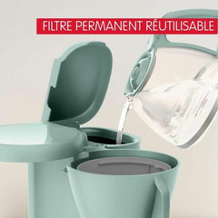 Espressor cu filtru, rezervor de apă montat frontal, 1,25 l, filtru permanent, suport pentru filtru rotativ cu mâner lat, sistem anti-picurare, funcție de menținere la cald, culoare Eucalyptus Morning FG2M1310