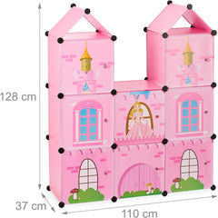 Relaxdays Scaffale per Cameretta per Bambini, Castello della Principessa, Plastica, Armadietto Fai da Te con Ante, HBT: 128 X 110 X 37 Cm, Rosa Naty Shop Dollhouses