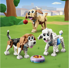 LEGO Creator 31137 Set simpatico cane 3 in 1 con figure di animali bassotto, carlino, barboncino e altri, giocattolo per bambini 7+, regalo per gli amanti dei cani Set di costruzione Besuche den LEGO-Store