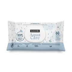 Suavinex Aqua Care Baby Salviettine umidificate 60 salviette detergenti 99% fibre vegetali acquatiche Aloe Vera Senza profumo Senza alcool Dermatologicamente testato Adatto per pelli sensibili