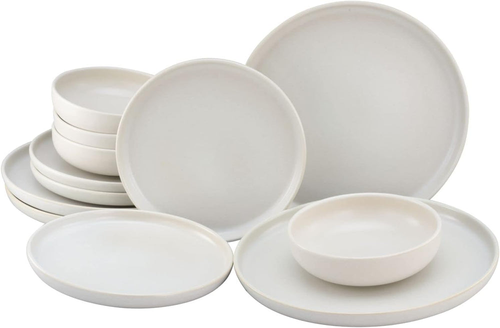 CreaTable, 33065, seria Uno alb-gălbui, set de veselă cu 12 piese, set de farfurii din gresie, potrivit pentru mașina de spălat vase și cuptorul cu microunde, fabricat în Portugalia